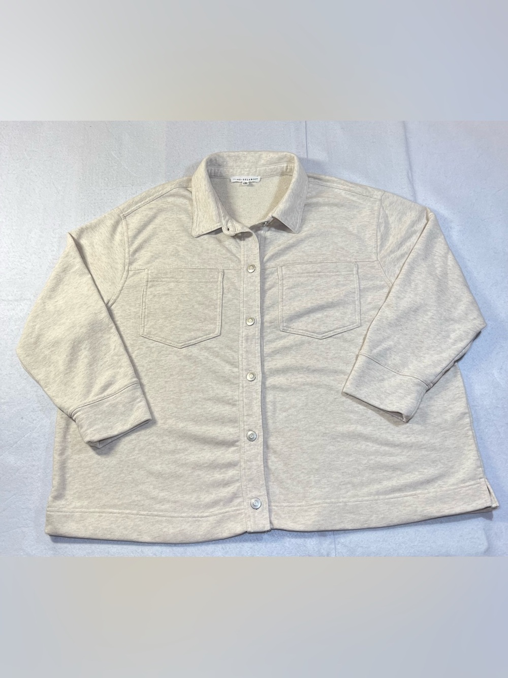 Jane + Delancey Women's French Terry Button-Up Shirt Jacket ,Heather Cream,2X